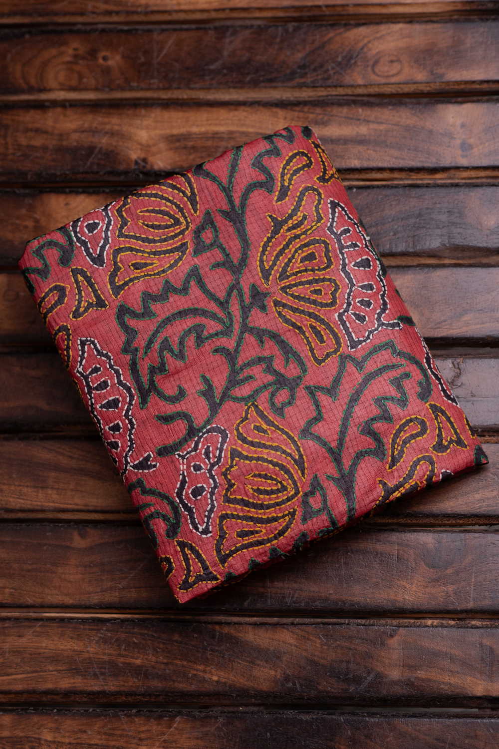 Light Maroon Floral Kantha Tussar Silk Blouse