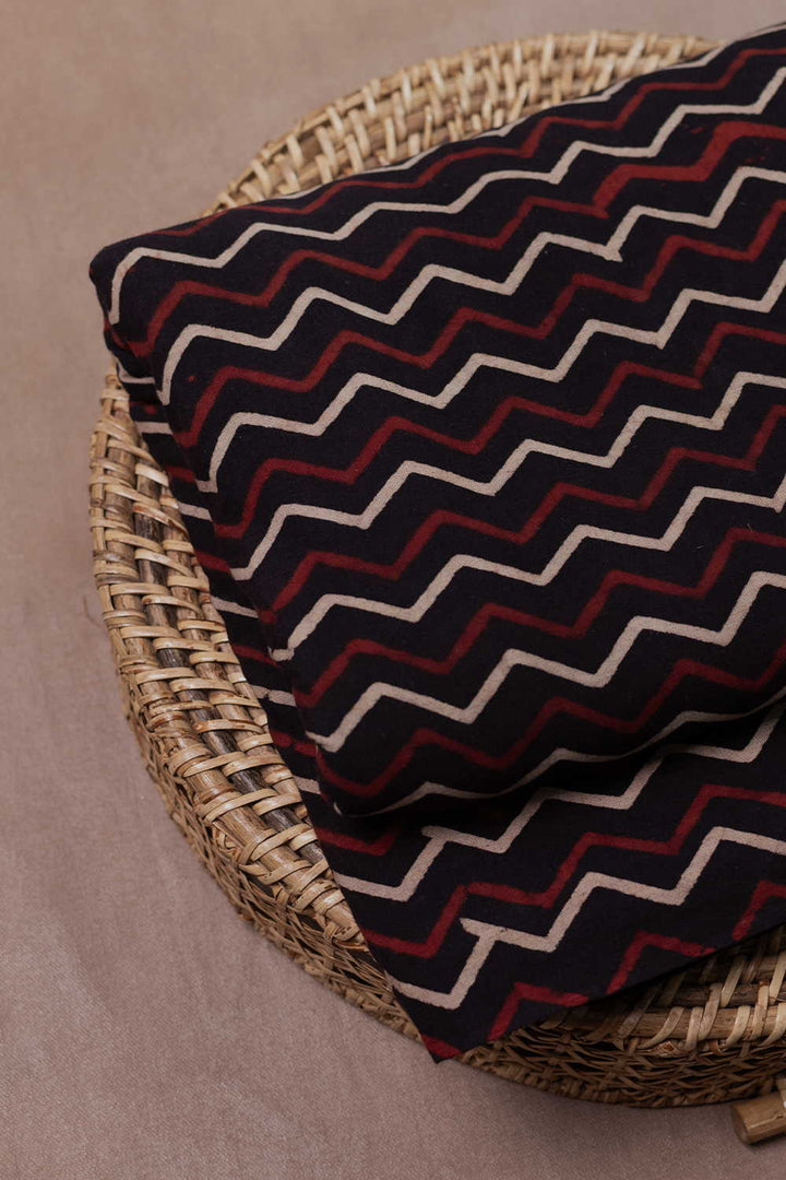 Zig Zag Pattern Ajrak Cotton Fabric - 0.9m