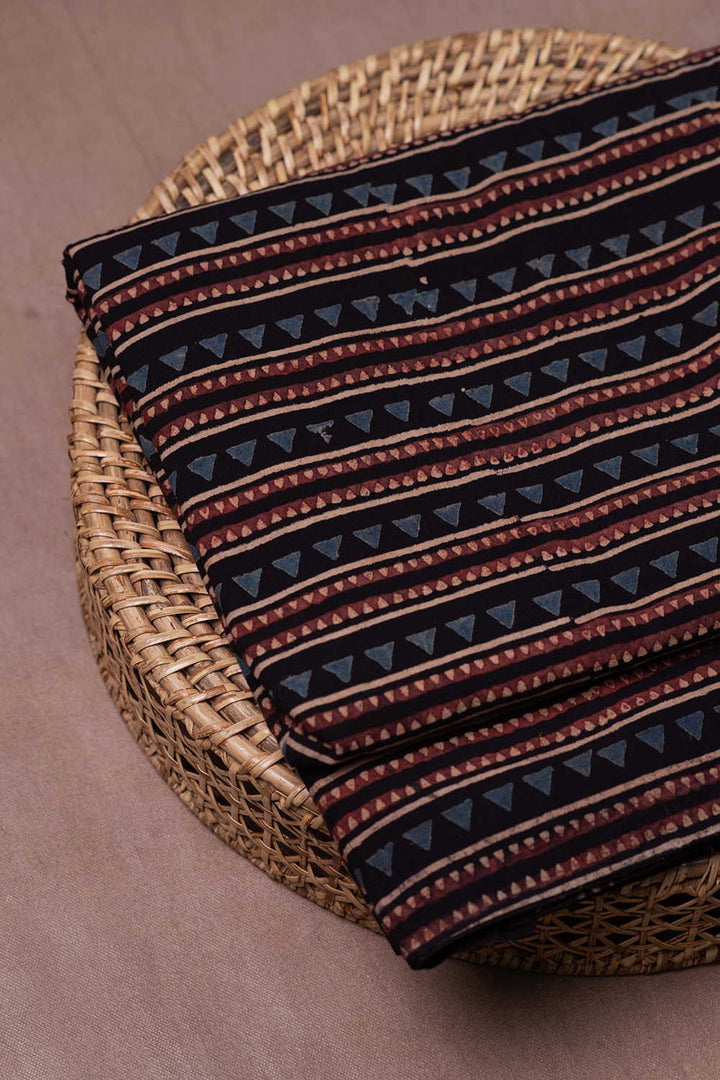 Black with Stripe Design Ajrak Cotton Fabric