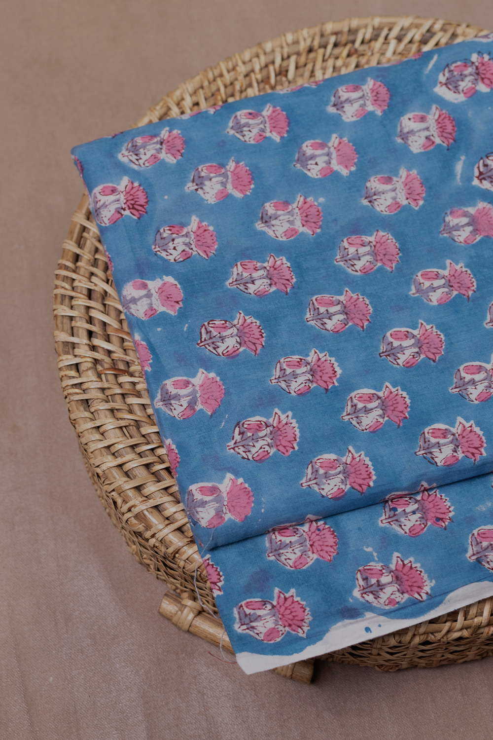 Pink Butta Floral Sanganeri Cotton Fabric-1.85 m