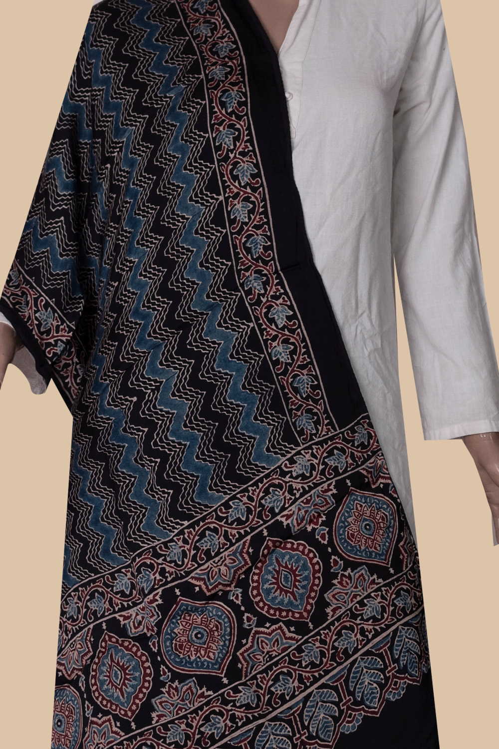 Chevron Patterned Ajrak Modal Silk Stole