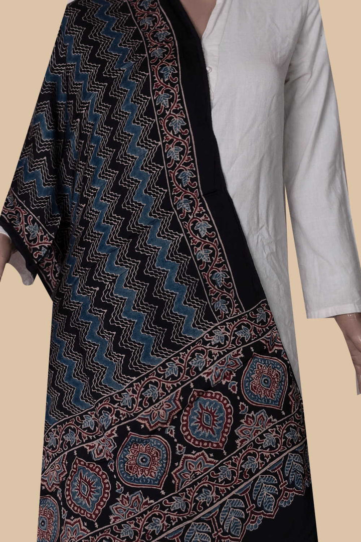 Chevron Patterned Ajrak Modal Silk Stole