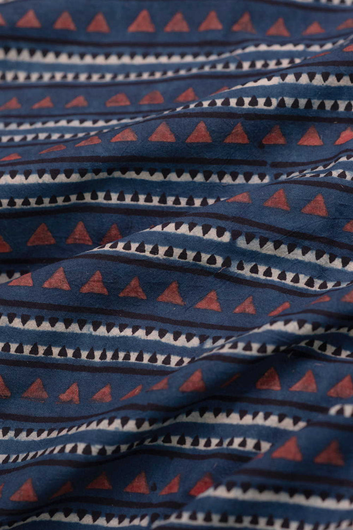 Indigo - Stripes Ajrak Cotton Fabric