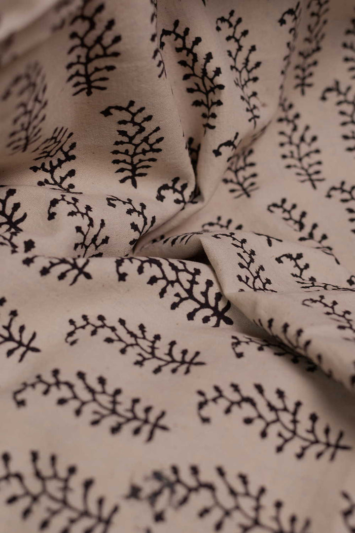 Cream with Motifs Ajrak Cotton Fabric - 1.4m