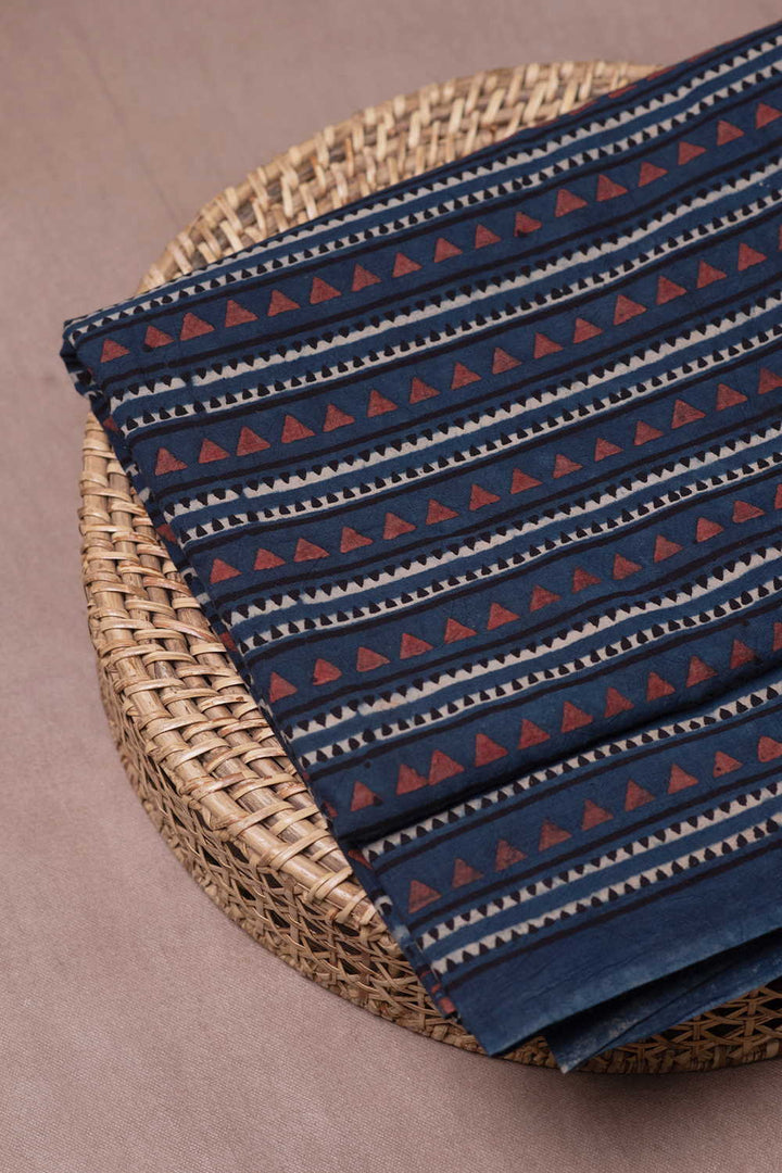 Indigo - Stripes Ajrak Cotton Fabric