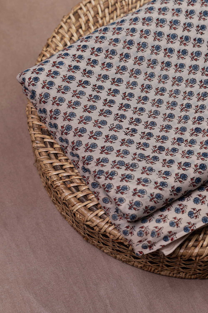 Mini Florets on Cream Ajrak Mul Cotton Fabric