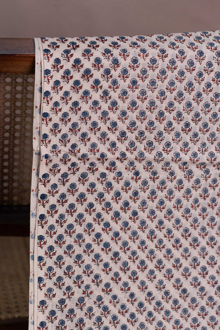 Mini Florets on Cream Ajrak Mul Cotton Fabric