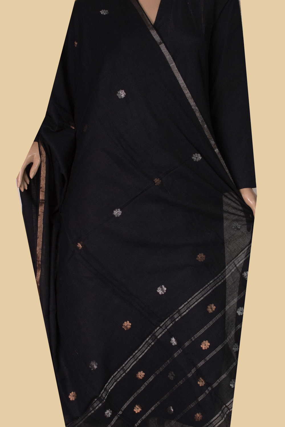 Silver & Gold Zari Butti Jamdani Cotton Dupatta