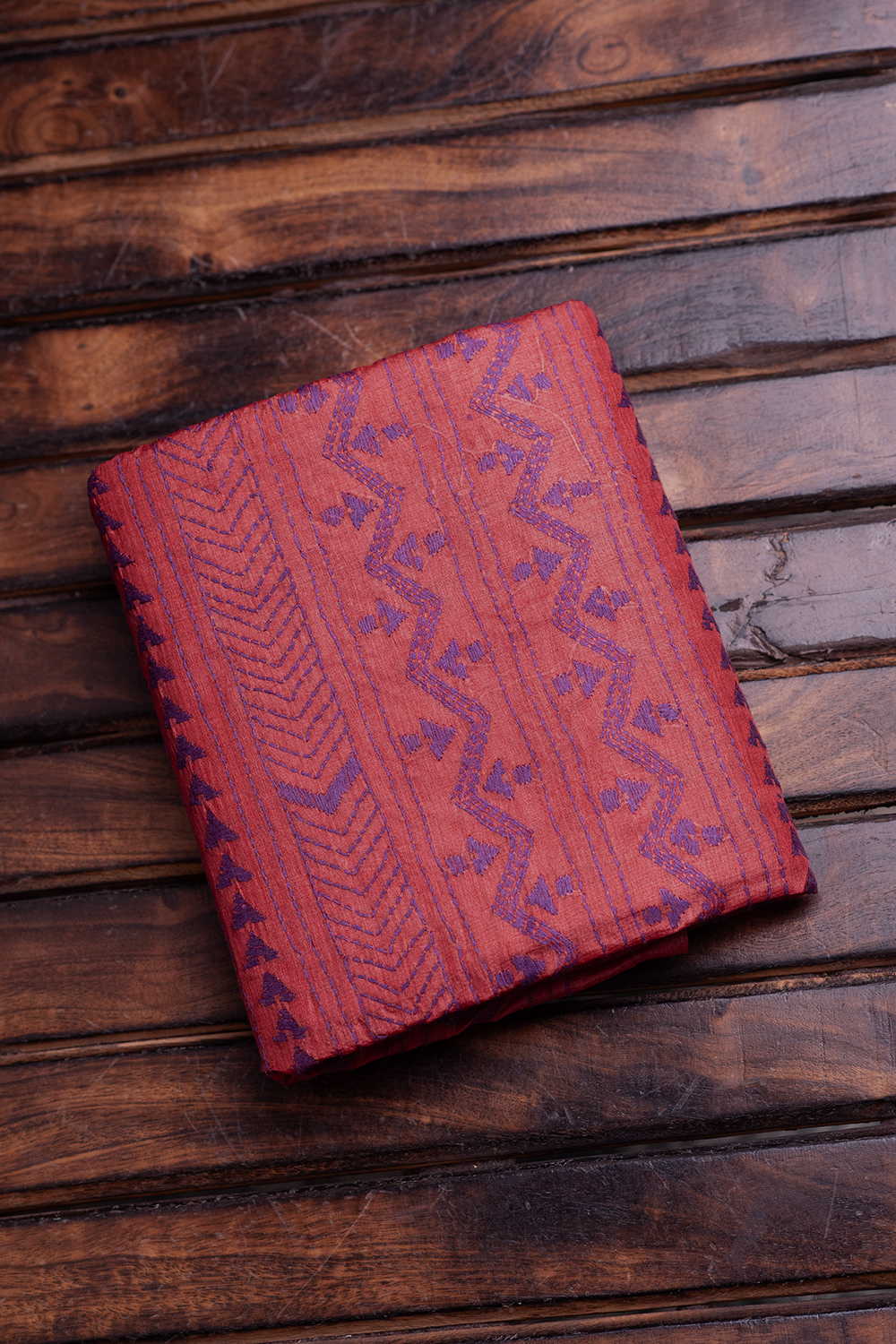 Rust Maroon Kantha Tussar Silk Blouse