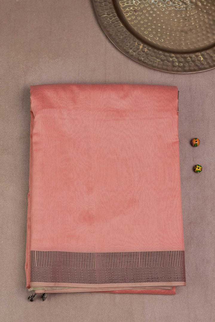 Peach with Thread Border Maheshwari Silk Cotton saree