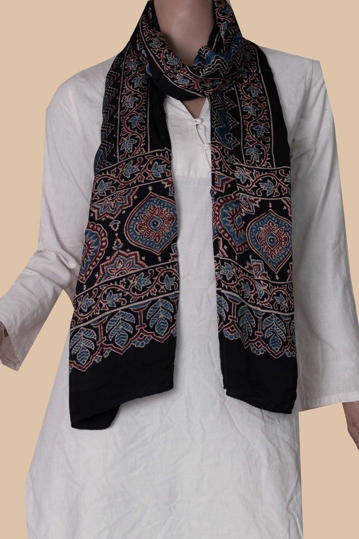 Chevron Patterned Ajrak Modal Silk Stole