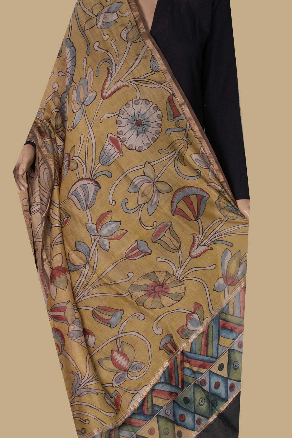 Painted Kalamkari Dupatta - Matkatus