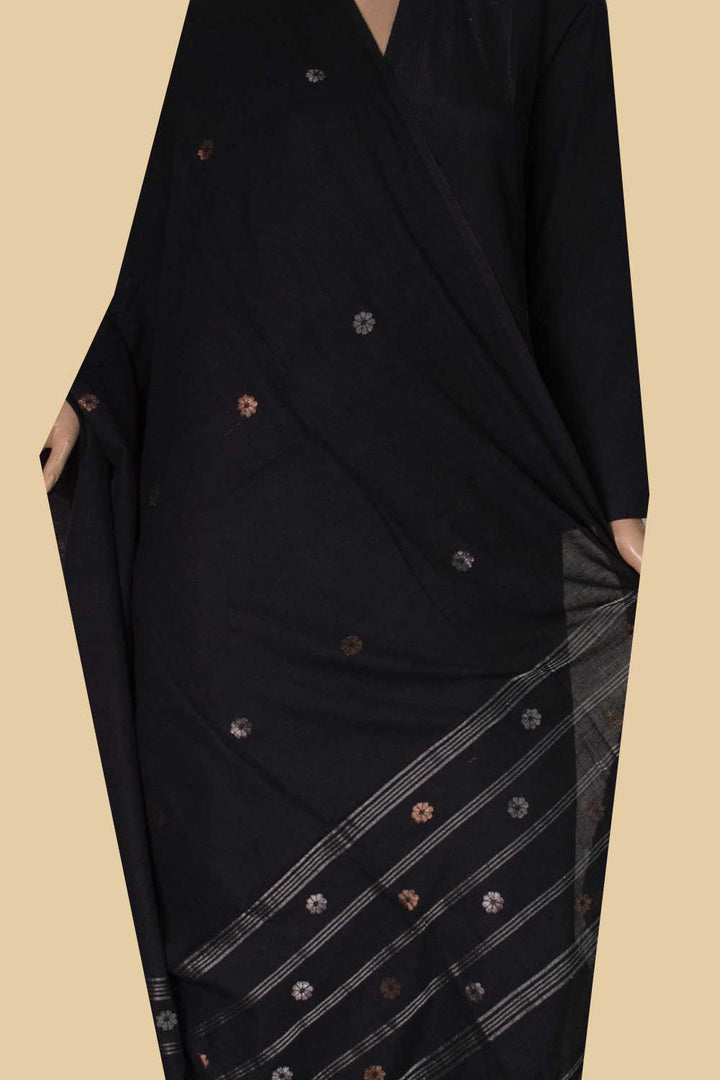 Zari Buttas - Black Jamdani Cotton Dupatta