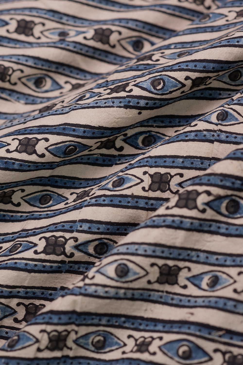 Cream with Indigo Stripes Ajrak Cotton Fabric