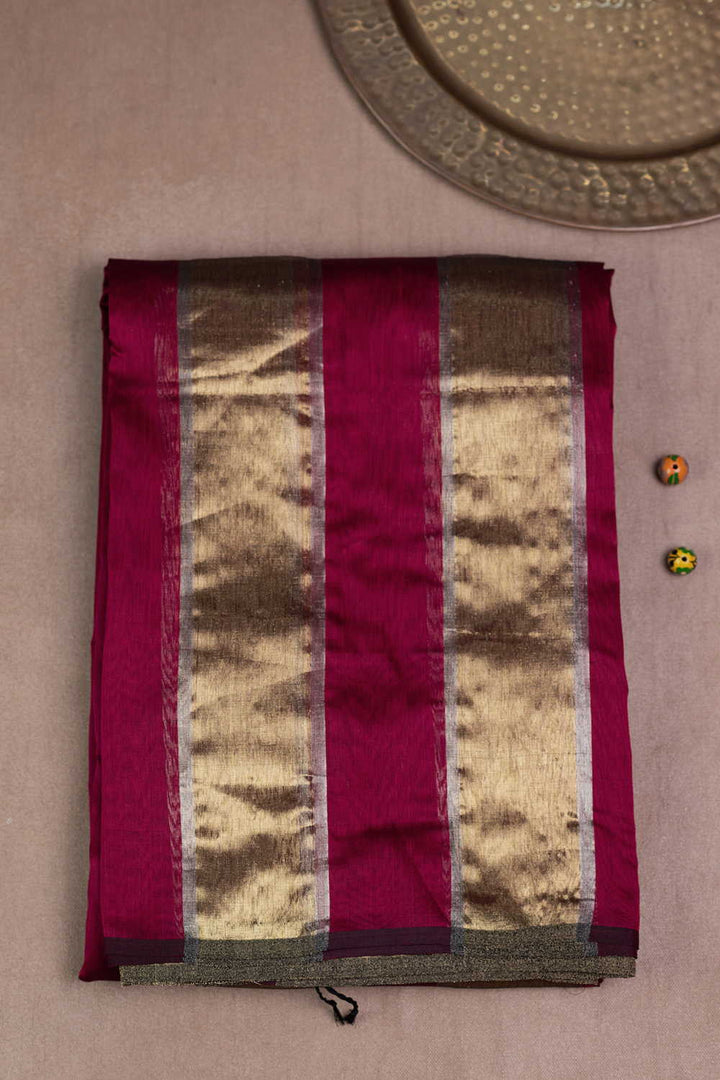 Dark Pink with Gold Maheshwari Silk Cotton Saree