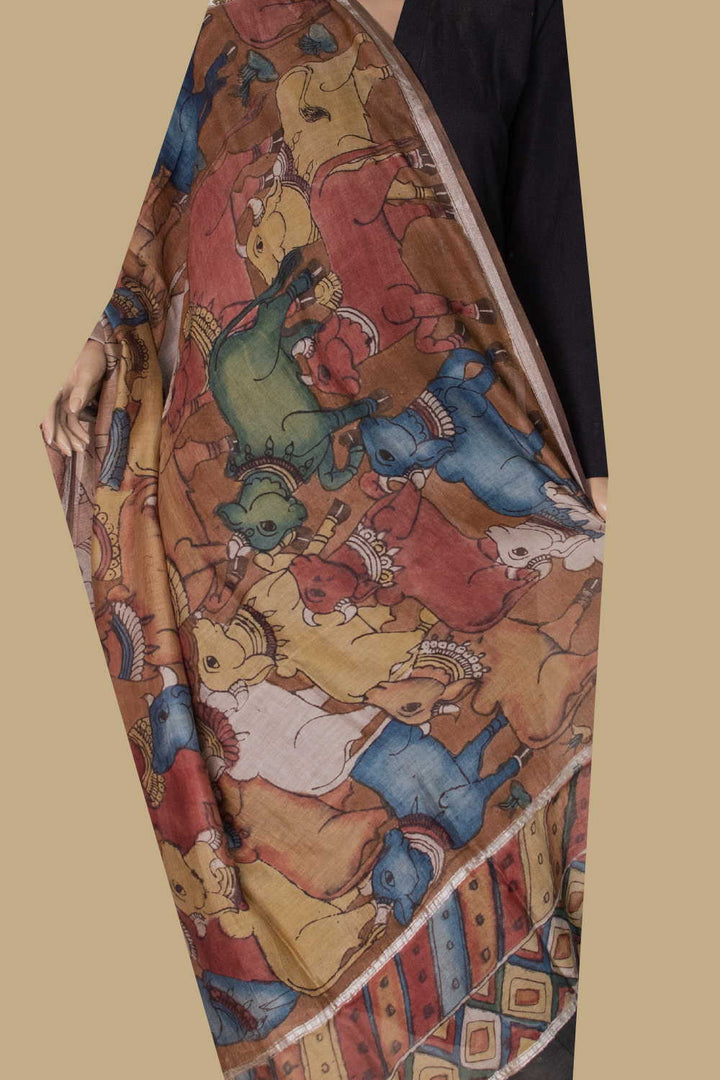 Painted Kalamkari Dupatta - Matkatus
