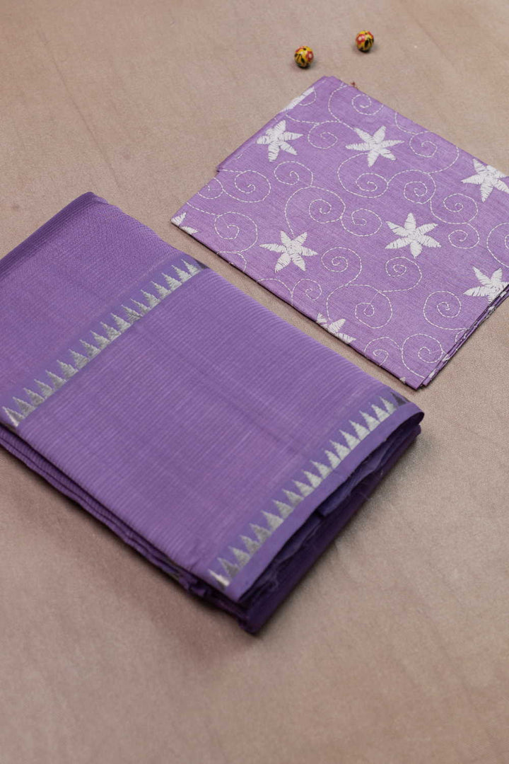 Purple Mangalagiri Silk Cotton saree with Kantha Blouse
