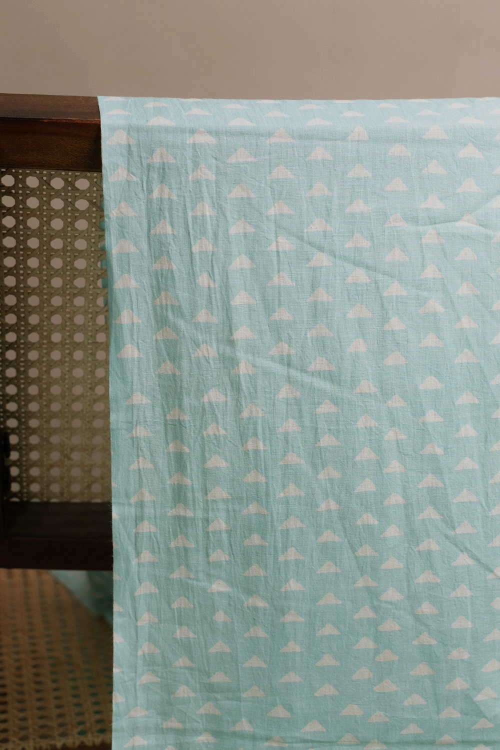 Triangles - Mint Green Sanganeri Cotton Fabric