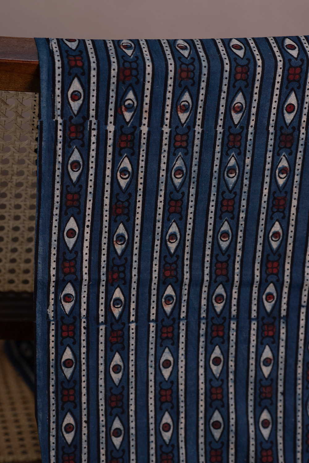 Eye Pattern on Indigo Ajrak Cotton Fabric