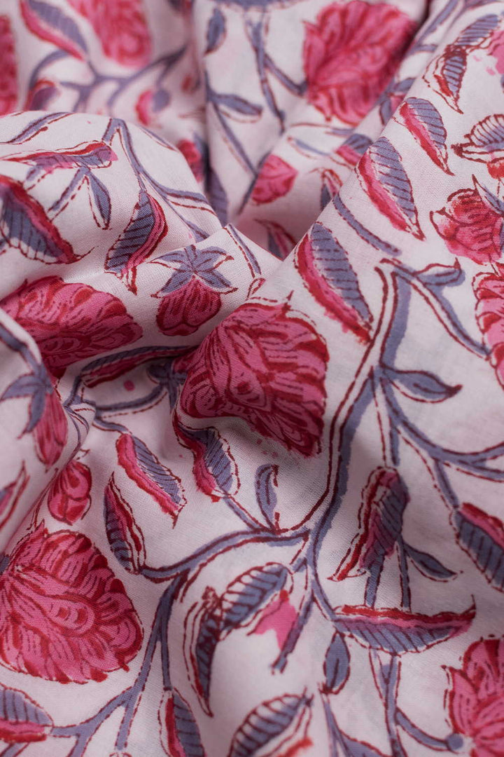Vintage Floral Sanganeri Cotton Fabric - 1.3m
