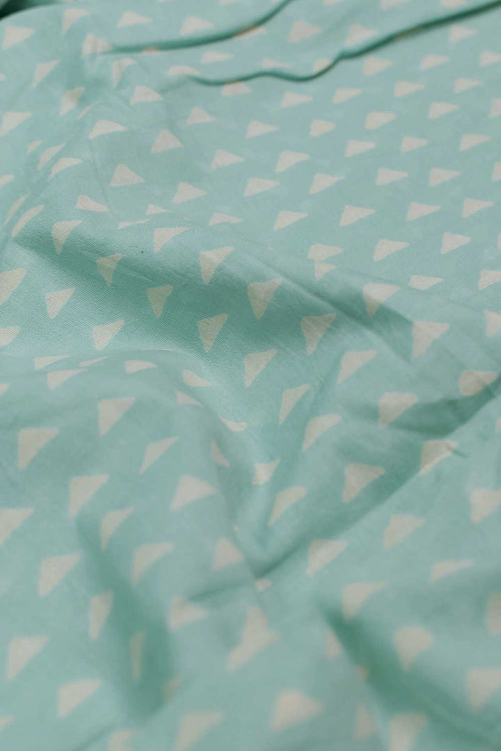 Triangles - Mint Green Sanganeri Cotton Fabric