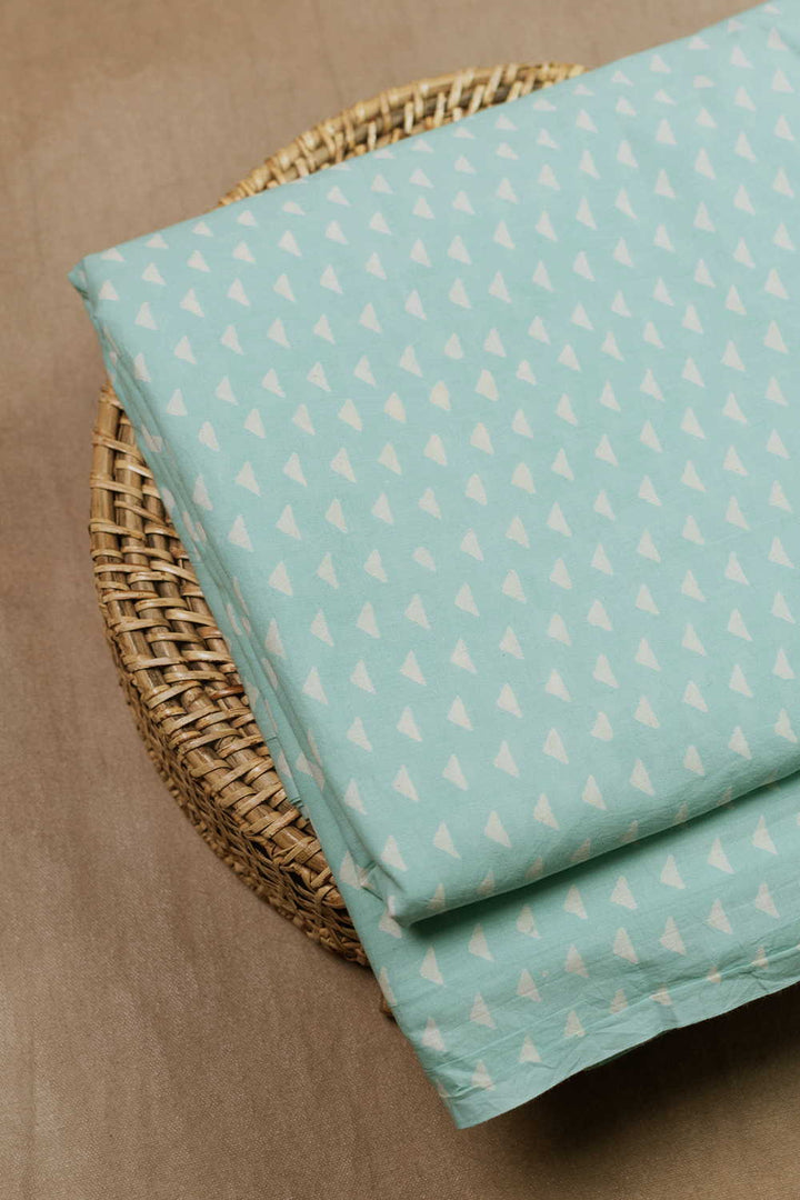 Triangles - Mint Green Sanganeri Cotton Fabric