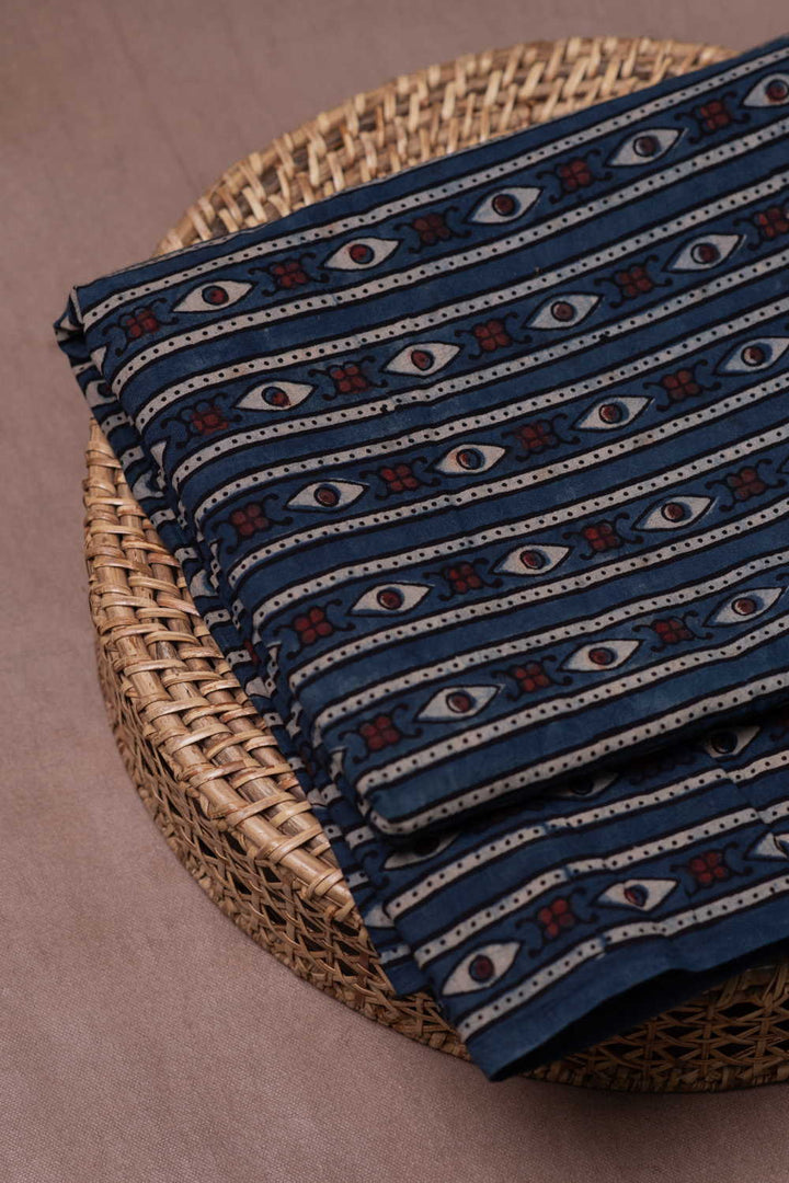 Eye Pattern on Indigo Ajrak Cotton Fabric