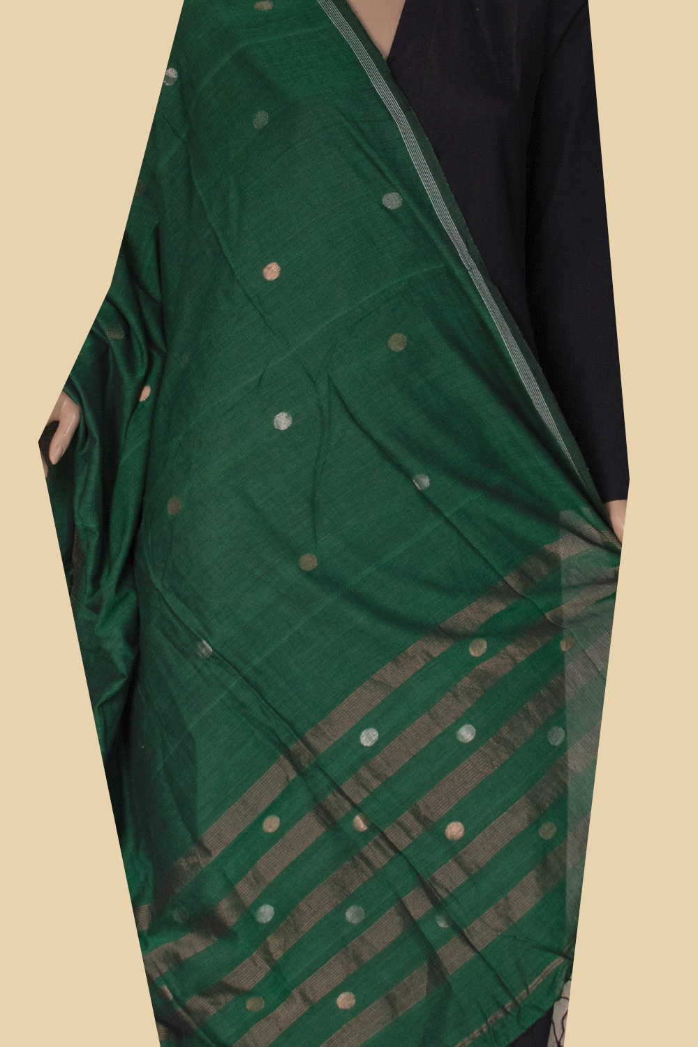 Bottle Green Jamdani Cotton Dupatta