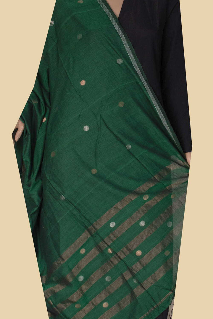 Bottle Green Jamdani Cotton Dupatta