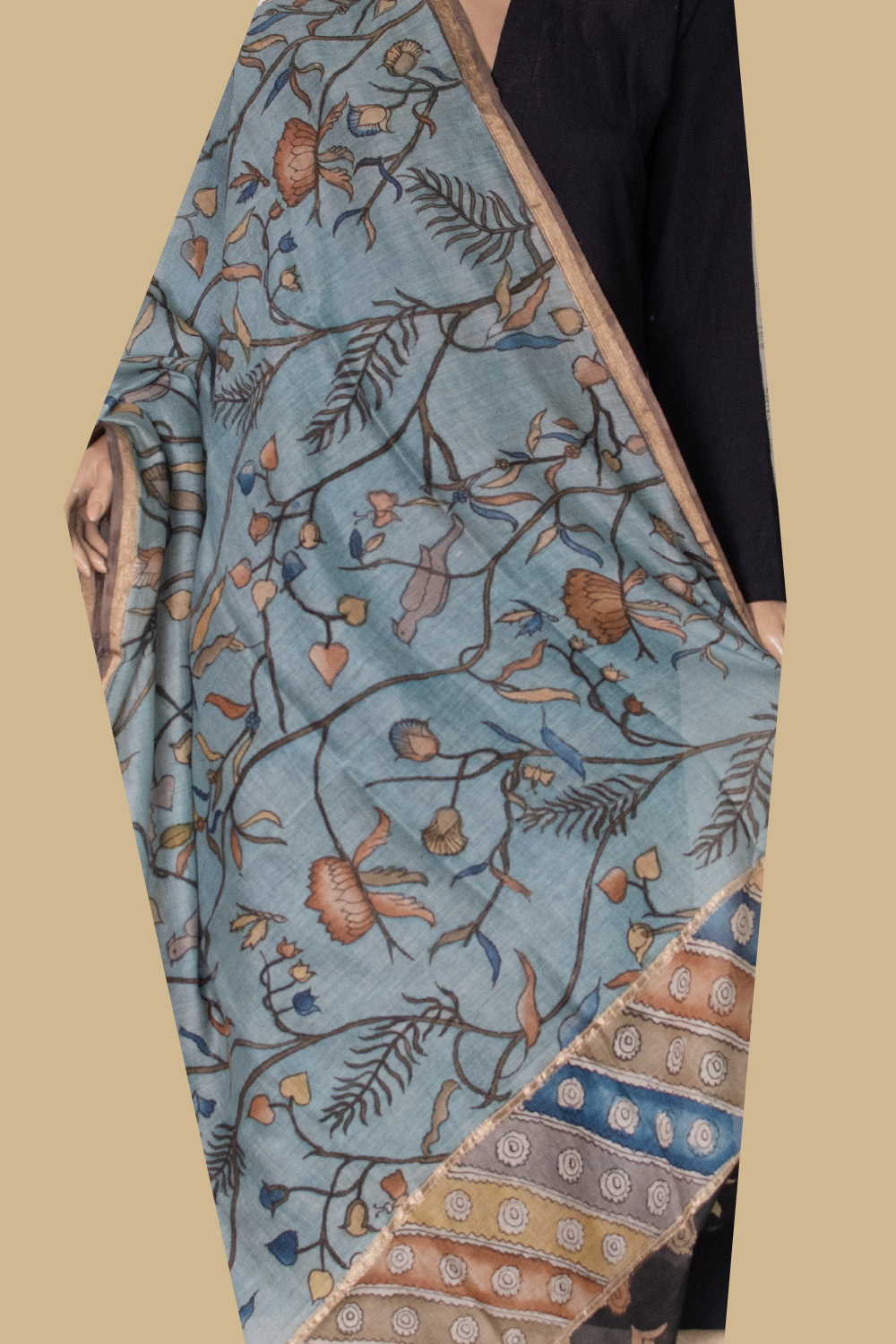 Painted Kalamkari Dupatta - Matkatus