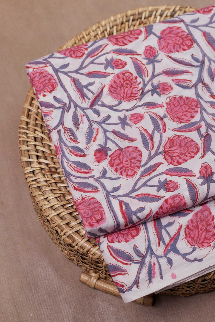 Vintage Floral Sanganeri Cotton Fabric - 1.6m