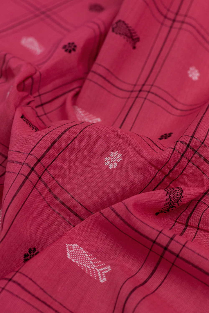 Butta on Pink Orissa Ikat Cotton Fabric