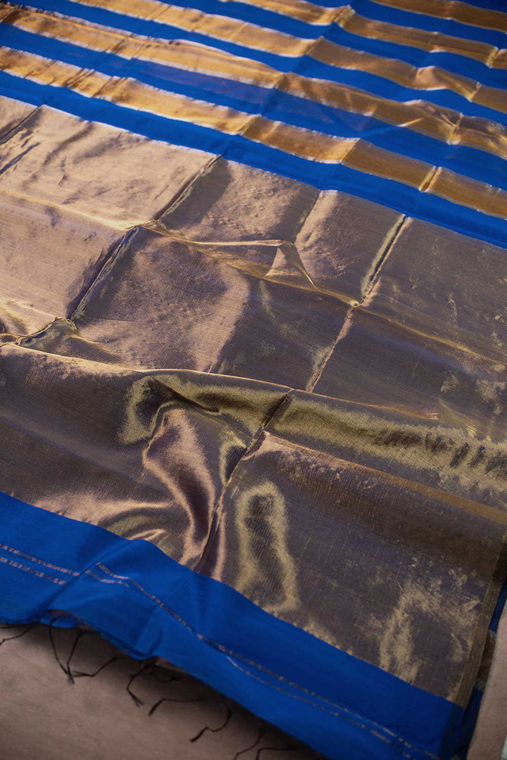 Royal Blue & Gold Maheshwari Silk Cotton saree