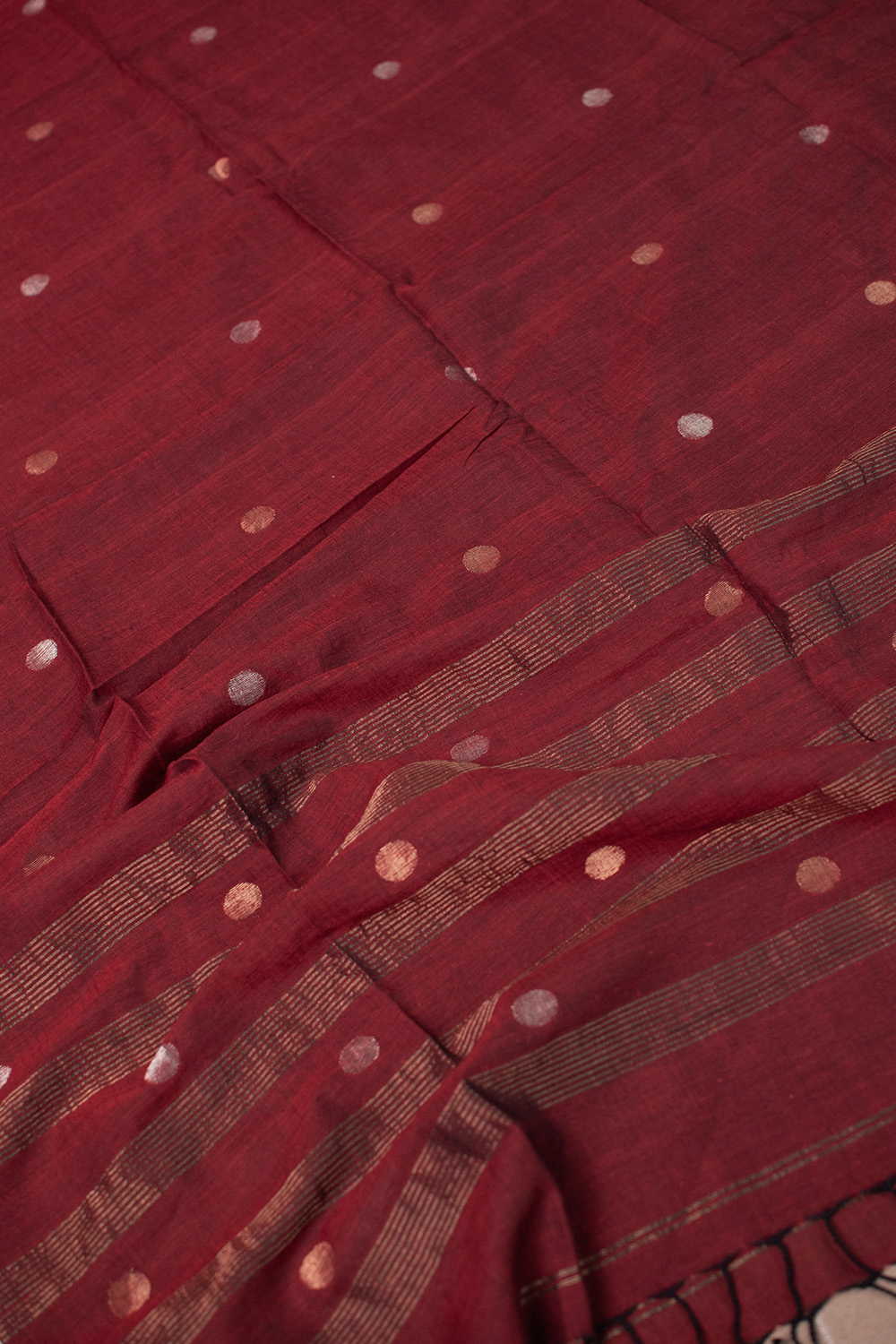 Zari Buttas on Maroon Jamdani Cotton Dupatta