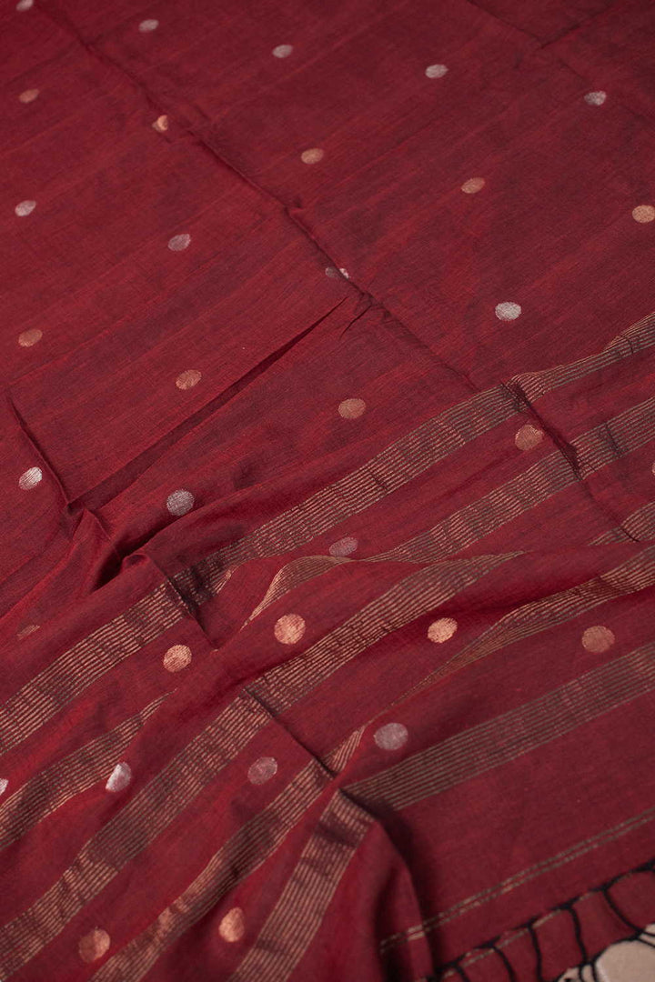 Zari Buttas on Maroon Jamdani Cotton Dupatta
