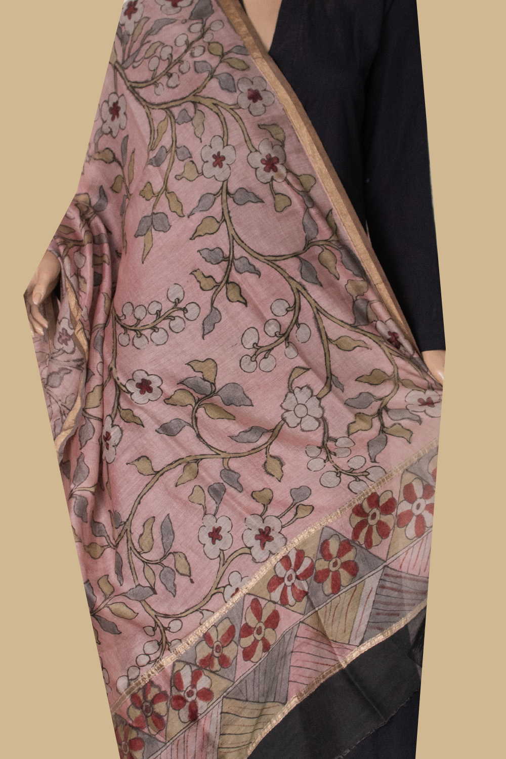 Painted Kalamkari Dupatta - Matkatus