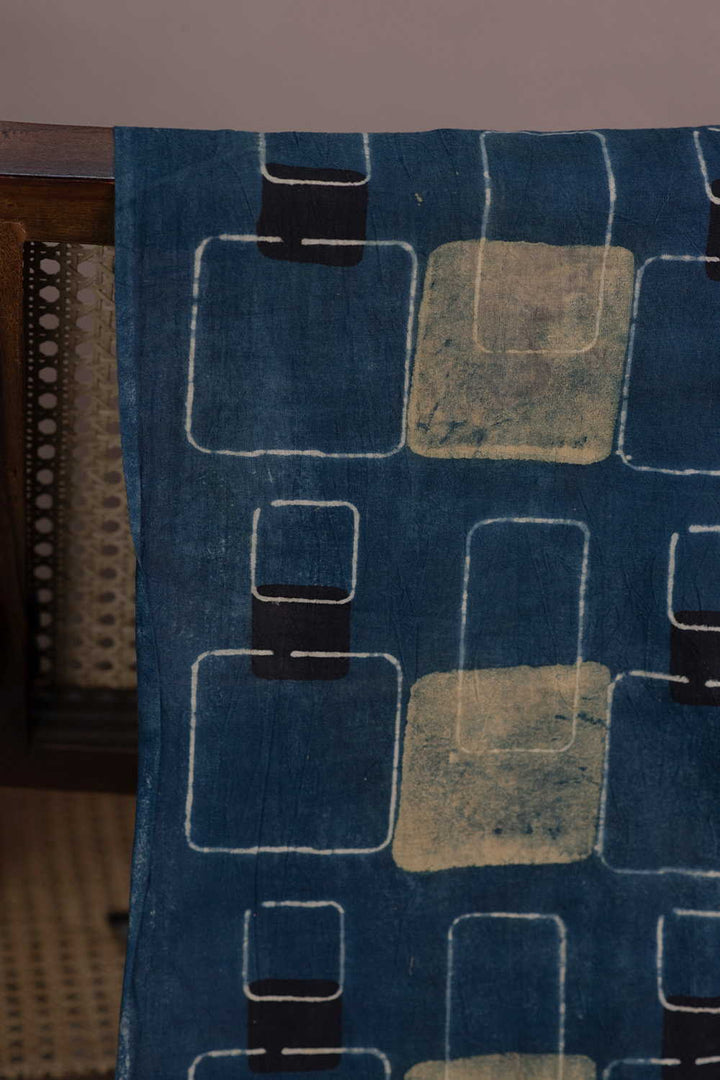Square Motifs on Indigo Ajrak Cotton Fabric