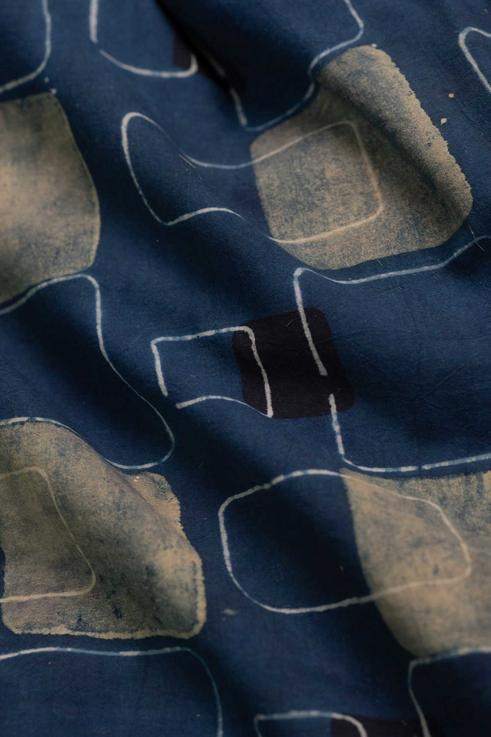 Square Motifs on Indigo Ajrak Cotton Fabric