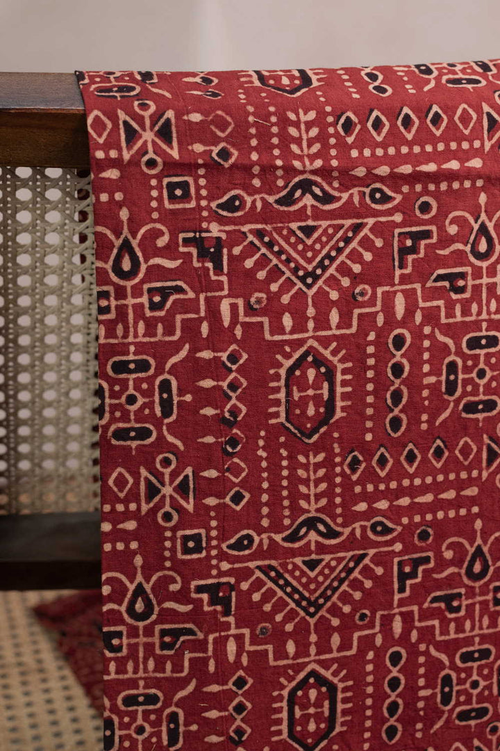 Patterned on Maroon Ajrak Cotton Fabric-0.5m