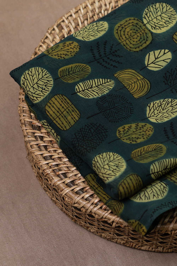 Deep Green Ajrak Mul Cotton Fabric