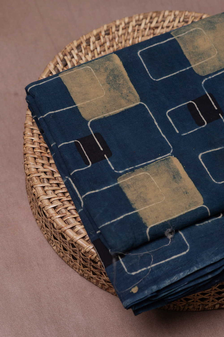Square Motifs on Indigo Ajrak Cotton Fabric