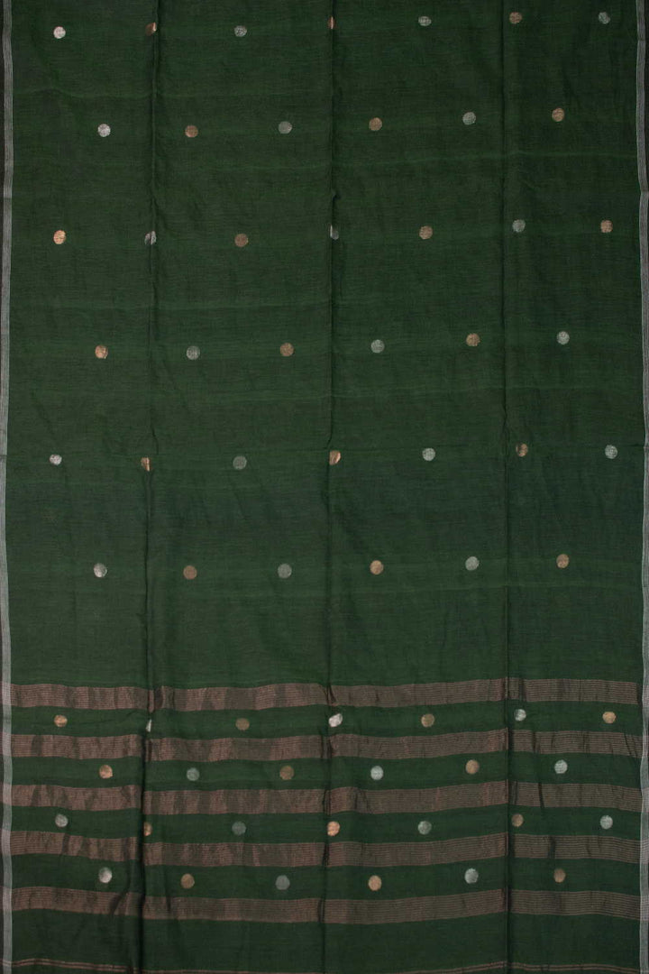 Green - Silver & Gold Zari Butti Jamdani Cotton Dupatta