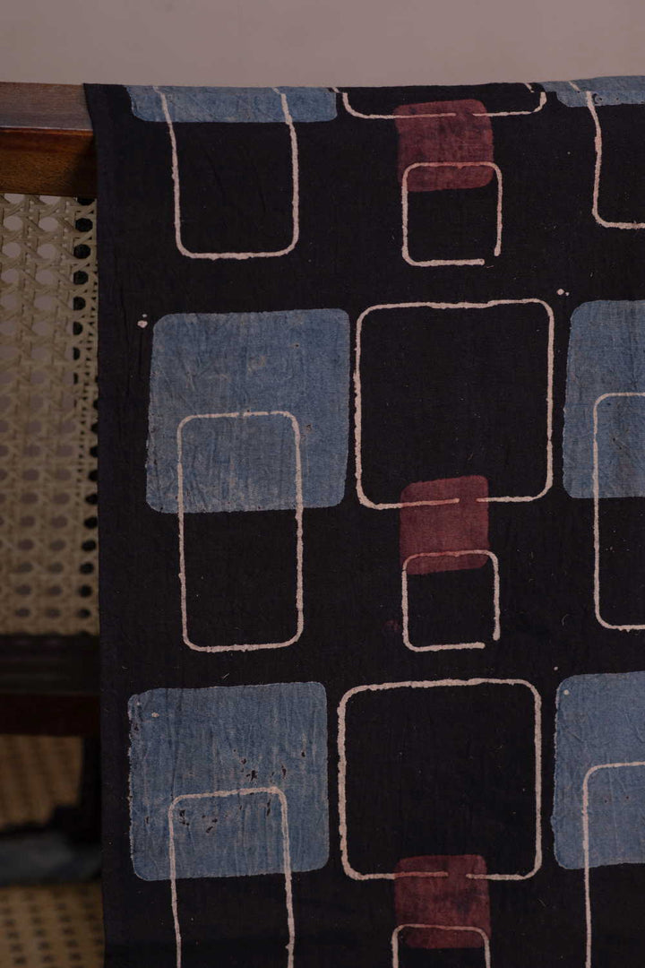 Blocks on Black Ajrak Cotton Fabric