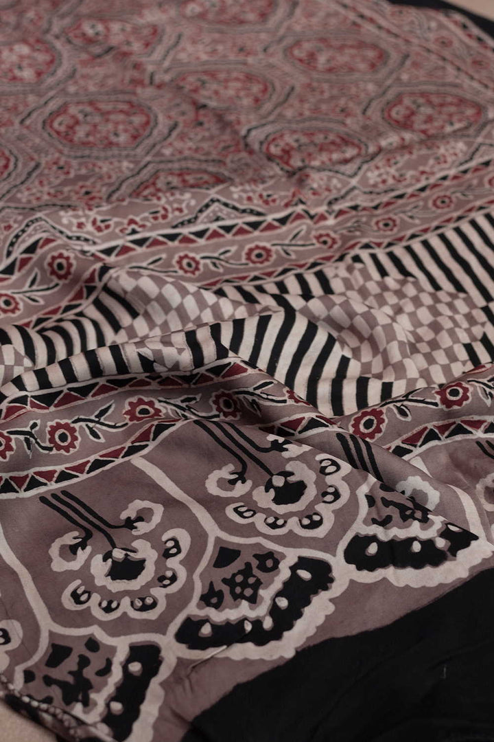 Light Brown Ajrak Modal Silk Stole