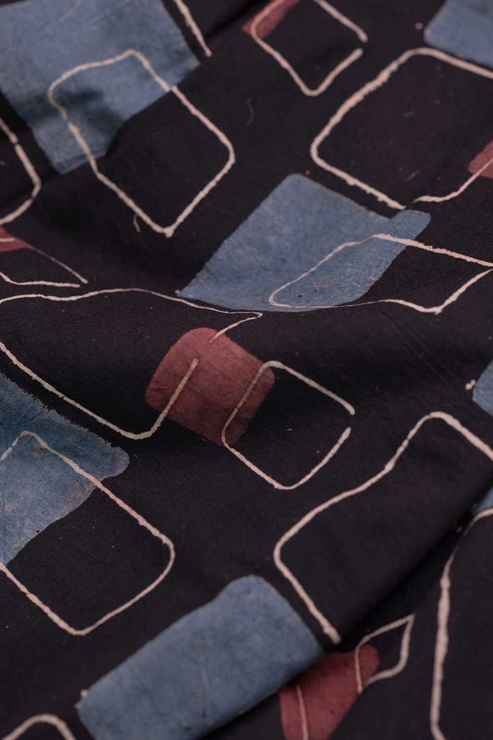 Blocks on Black Ajrak Cotton Fabric