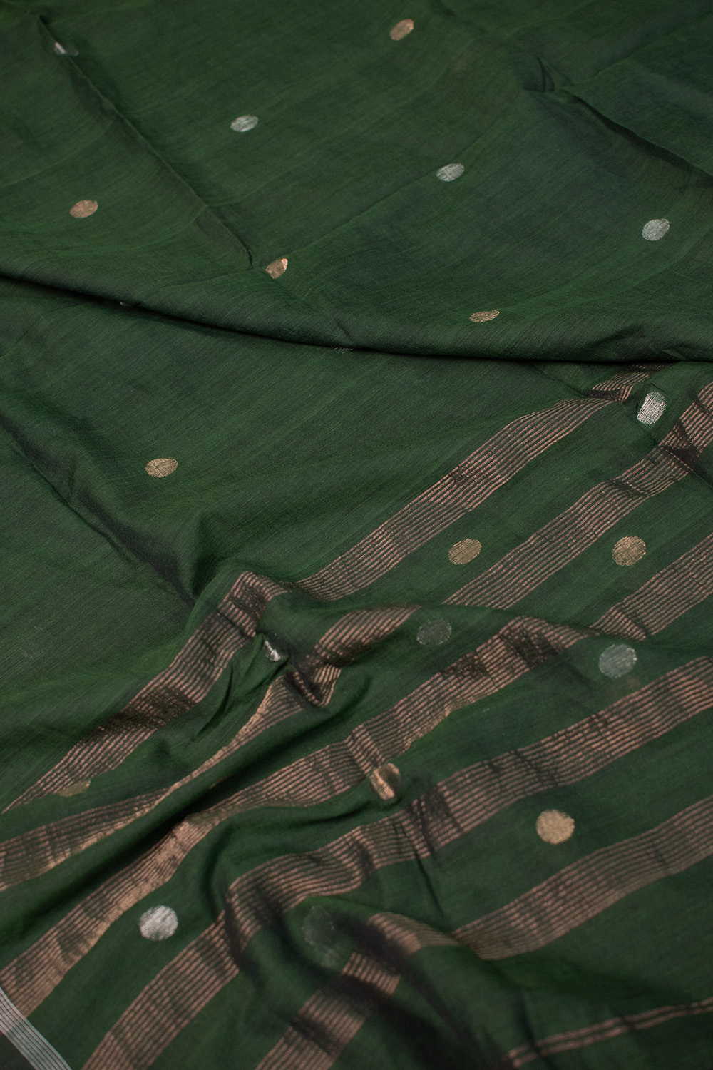 Green - Silver & Gold Zari Butti Jamdani Cotton Dupatta