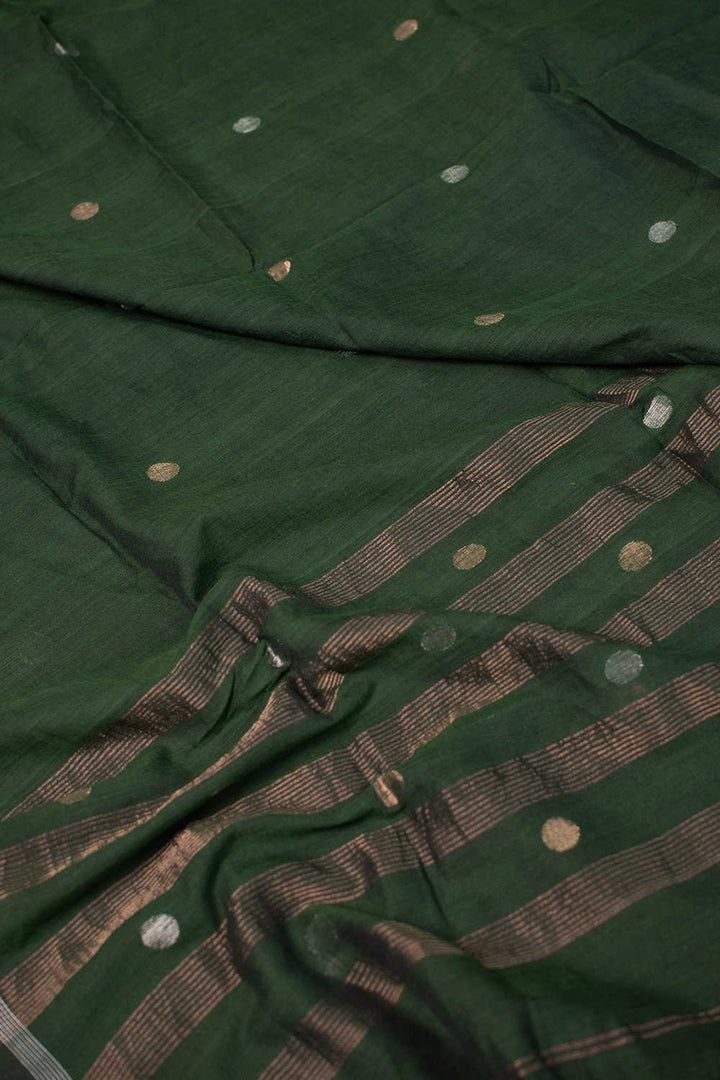 Green - Silver & Gold Zari Butti Jamdani Cotton Dupatta