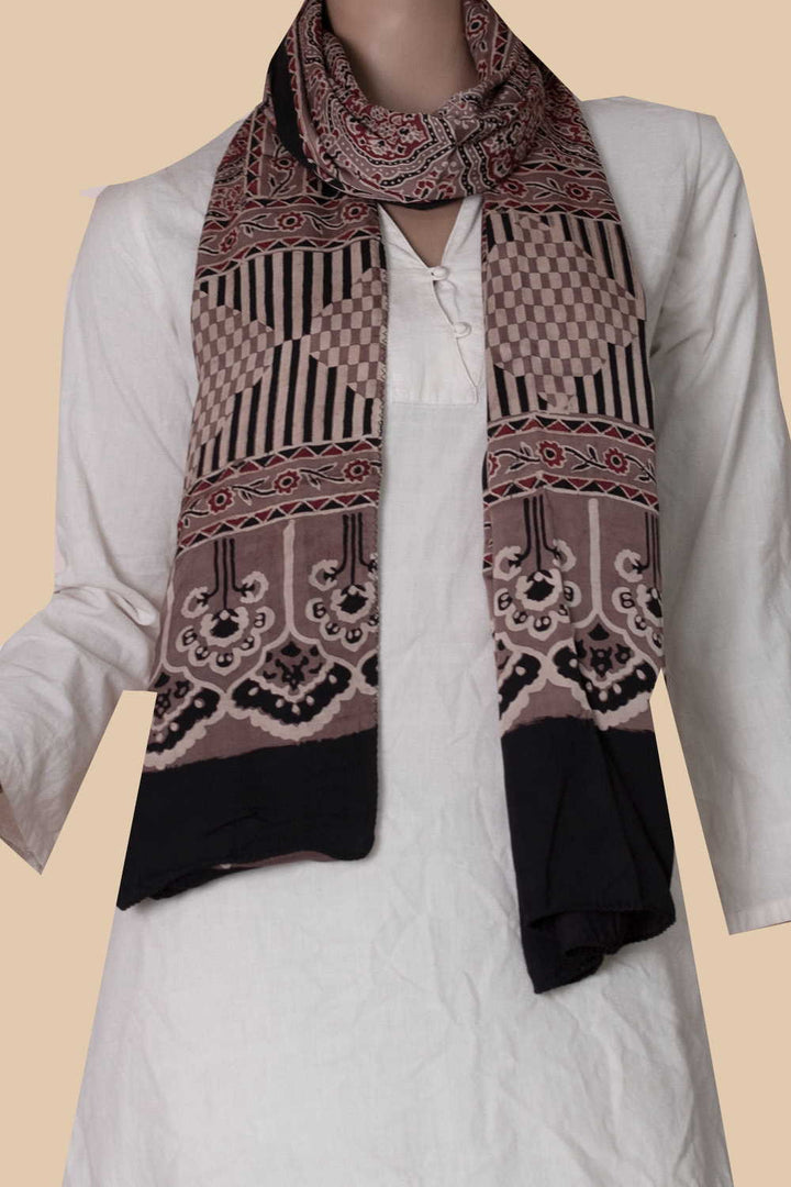 Light Brown Ajrak Modal Silk Stole