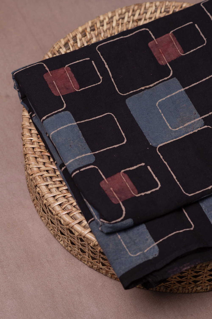 Blocks on Black Ajrak Cotton Fabric