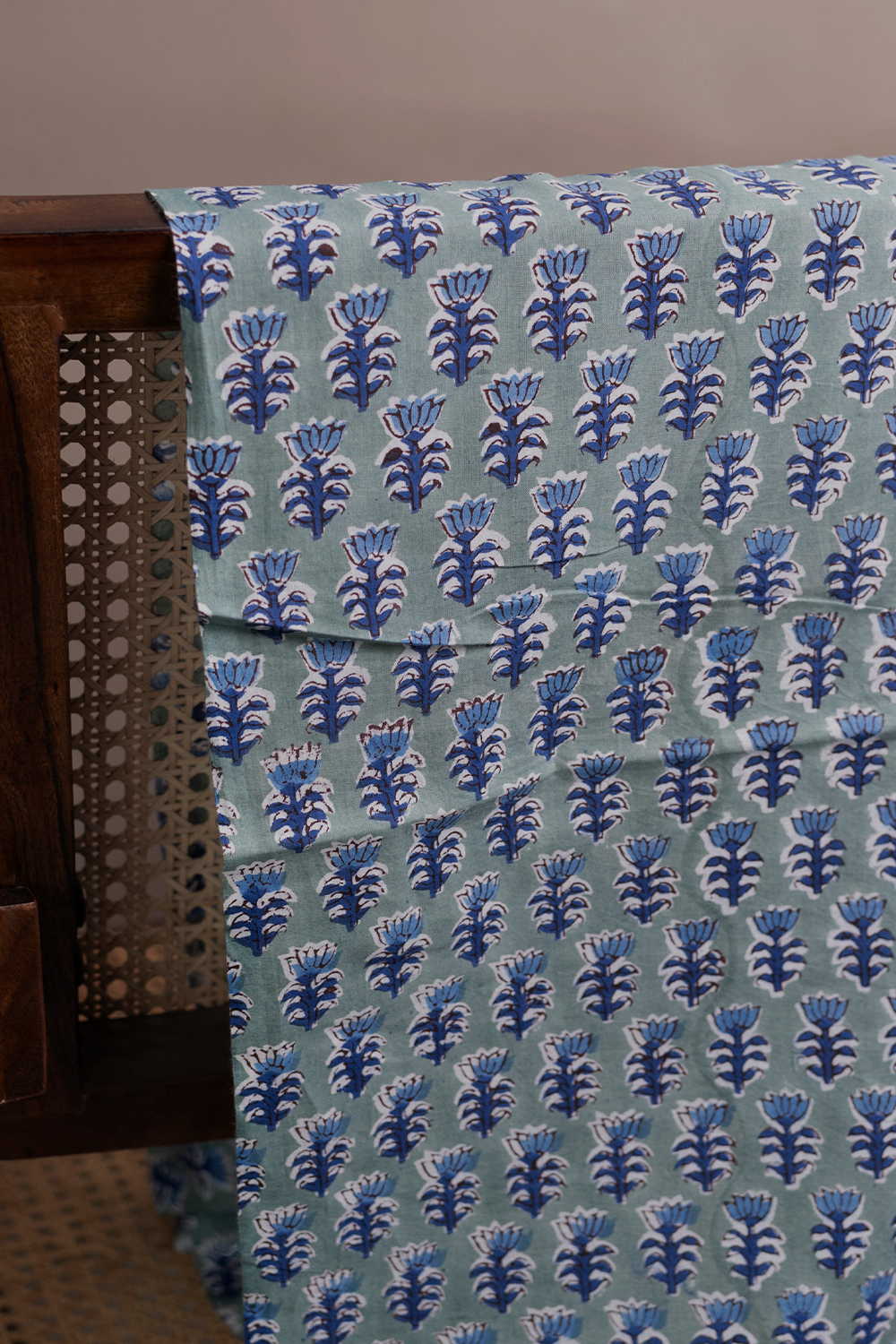 Hand block printed Sanganeri cotton fabric with floral motifs - Matkatus 